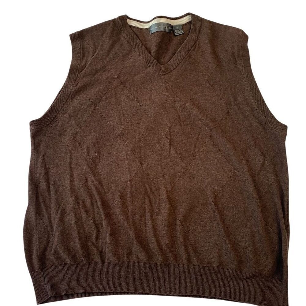 Oscar de la‎ Renta Men's Argyle V-Neck Vest Sweater Brown Size XL
